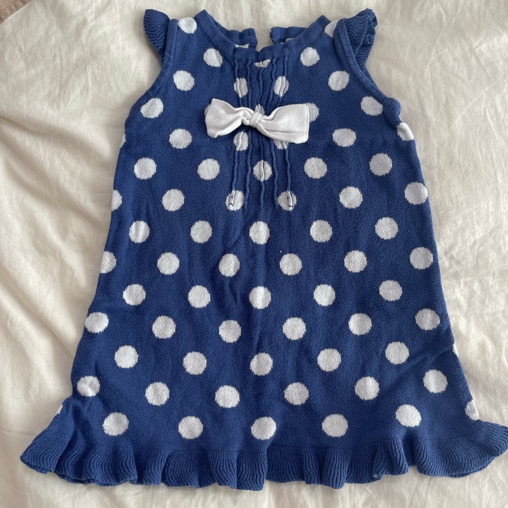 Toddler Girl'a Navy Polka Dot Knot Dress with Bow
